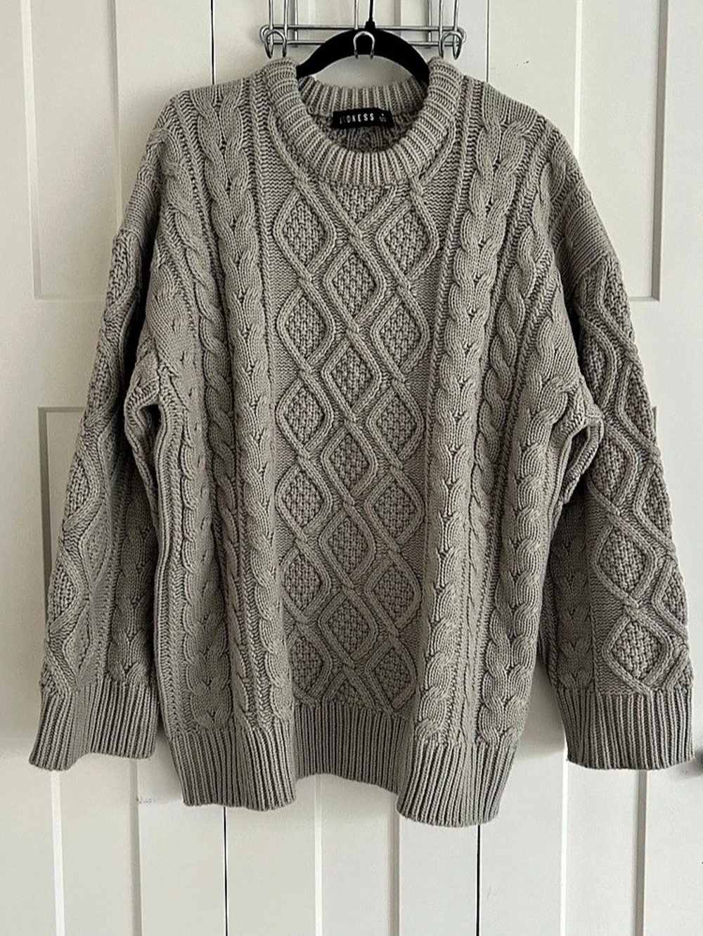 Lioness Liaison Cable Knit Pullover Gray Medium